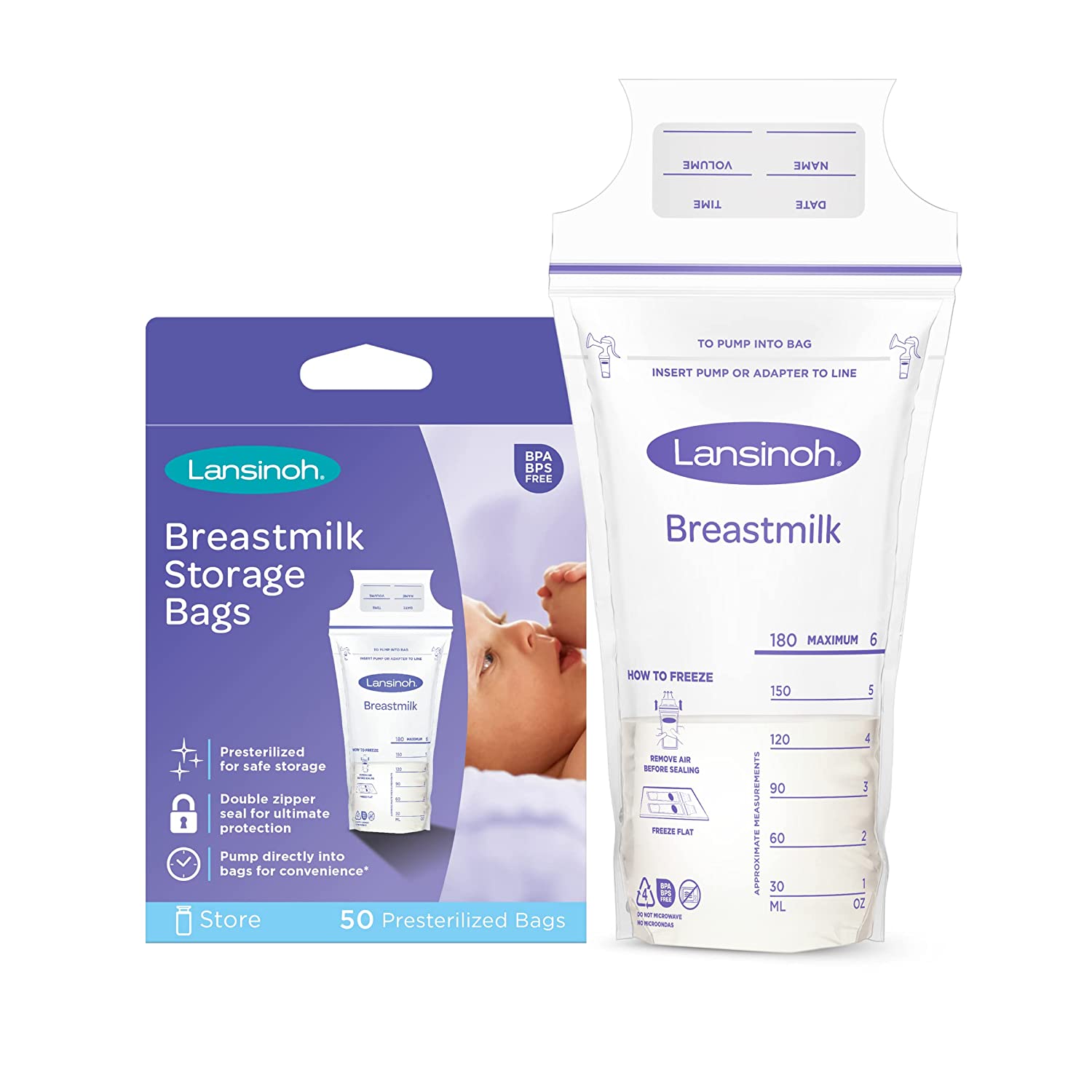 Lansinoh Breastmilk Storage Bags, 50 Bags.