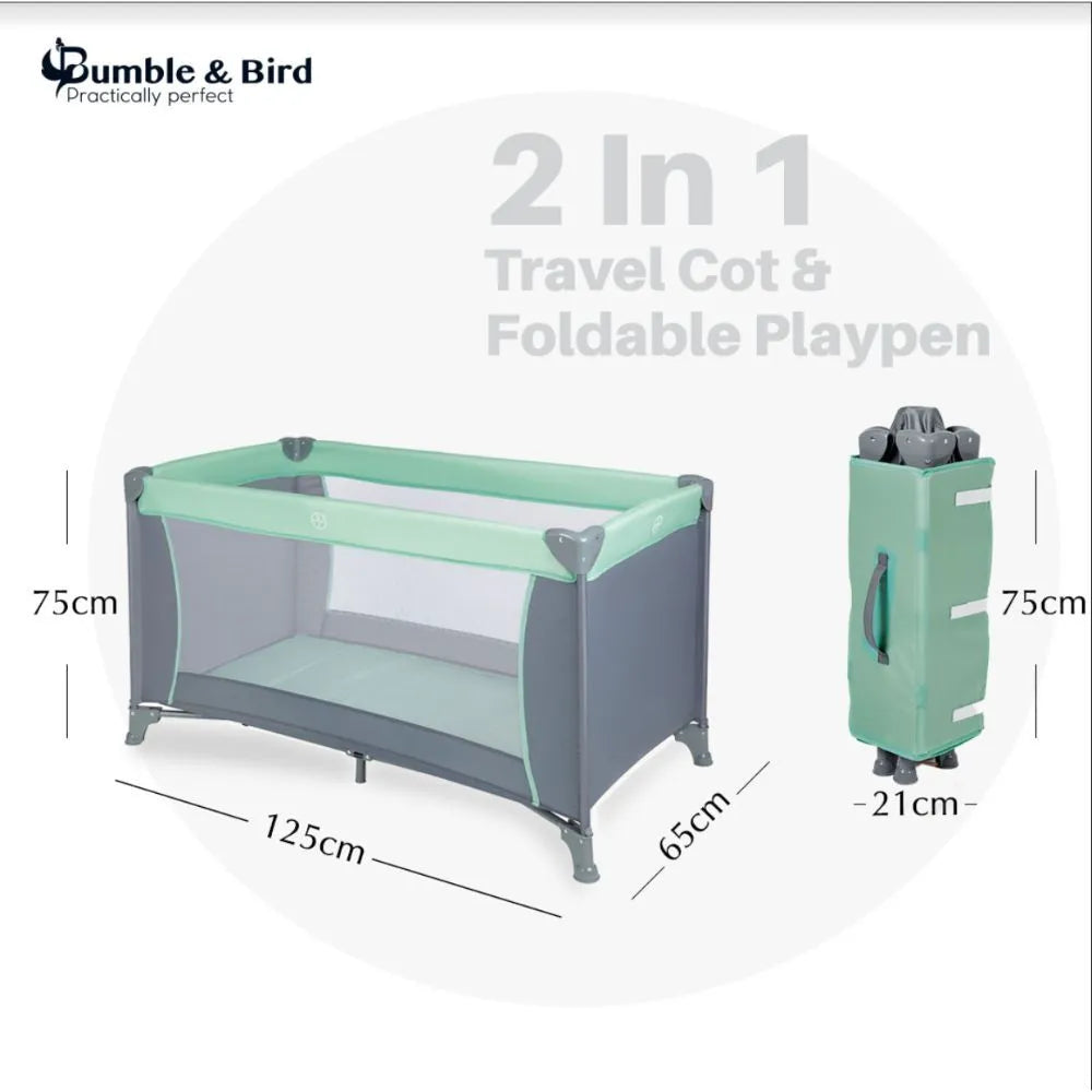 Bumble & Bird 2-in-1 Travel Cot & Foldable Playpen (Green)