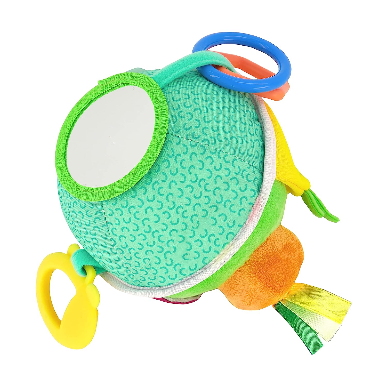 Infantino Busy Lil’ Sensory Ball - 9 Activities, Teether, Selfie Mirror, Rattle Sounds, Encourages Fine and Gross Motor Skill Development, for Babies 3M+.