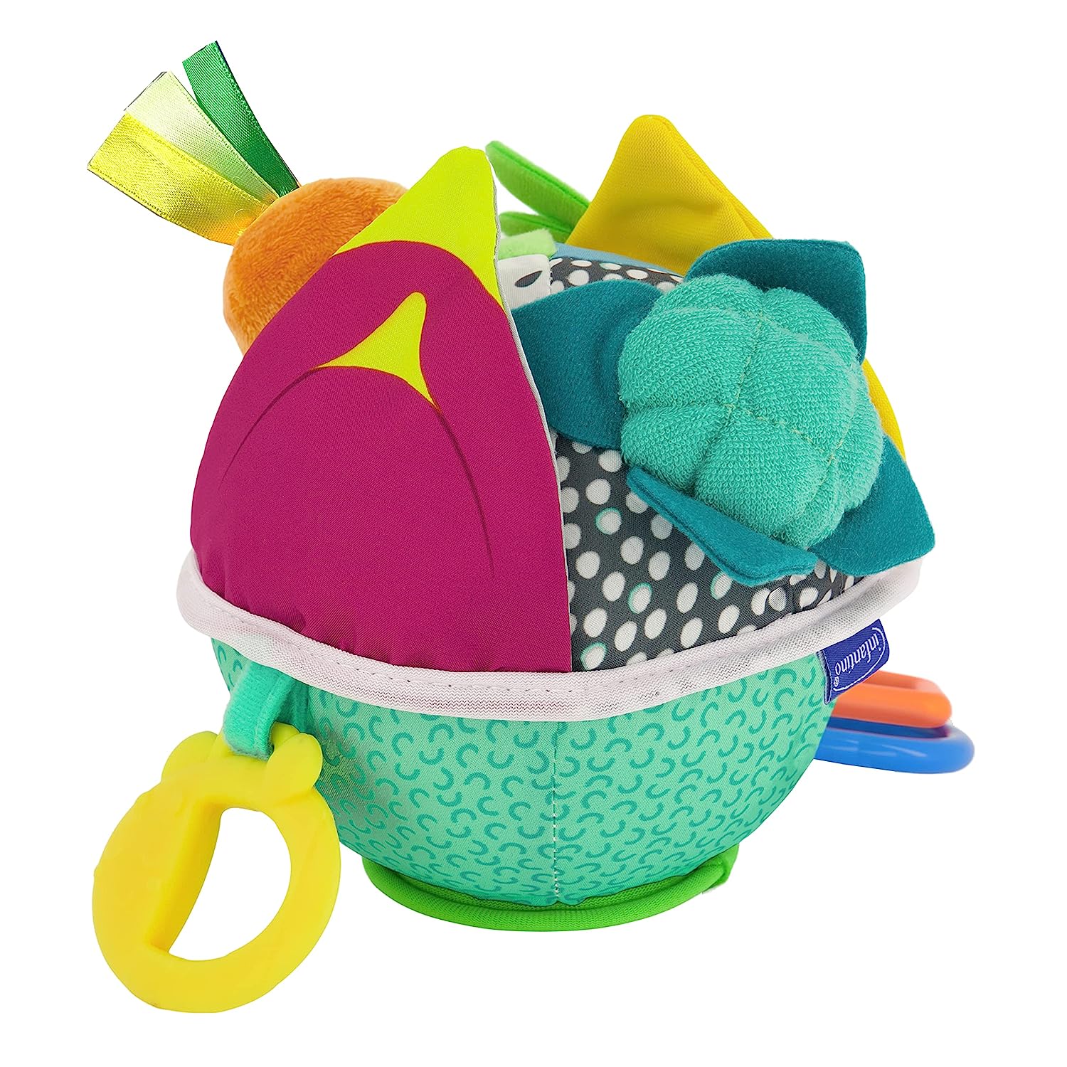 Infantino Busy Lil’ Sensory Ball - 9 Activities, Teether, Selfie Mirror, Rattle Sounds, Encourages Fine and Gross Motor Skill Development, for Babies 3M+.