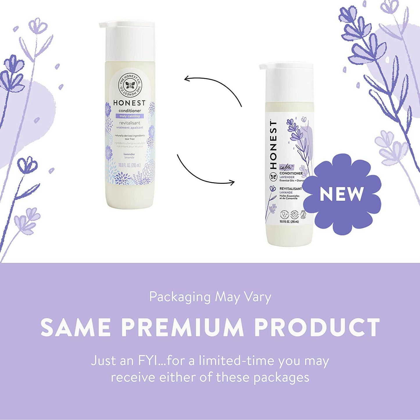 The Honest Company Silicone-Free Conditioner, Gentle for Baby Naturally Derived, Tear-free, Hypoallergenic Lavender Calm 295 ml.
