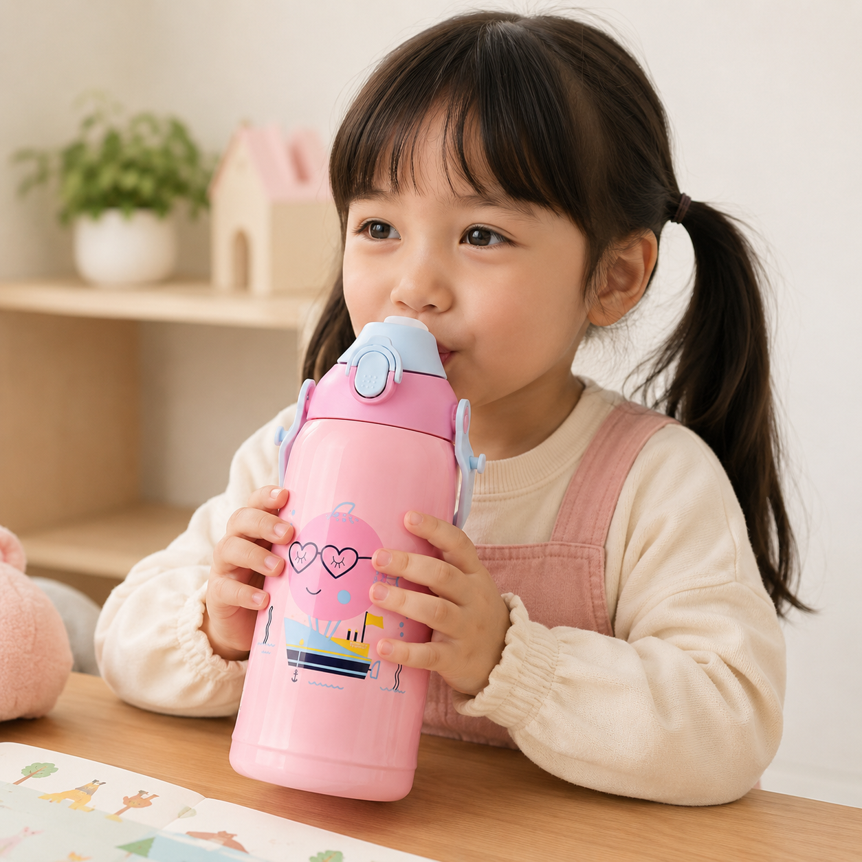 Uzspace Stainless Steel Vacuum Bottle (Pink, 360ml)