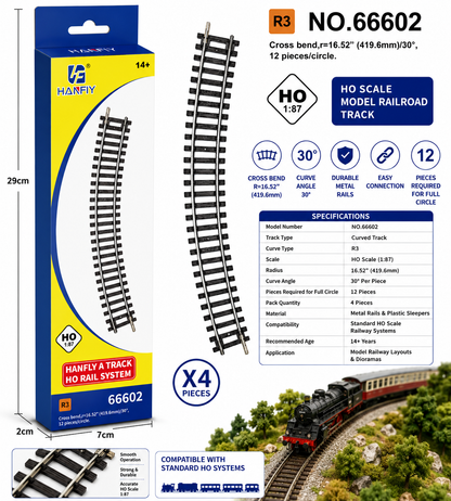 HANFLY - HO Scale Left & Right Turnout Railway Track Set - 2 Pieces