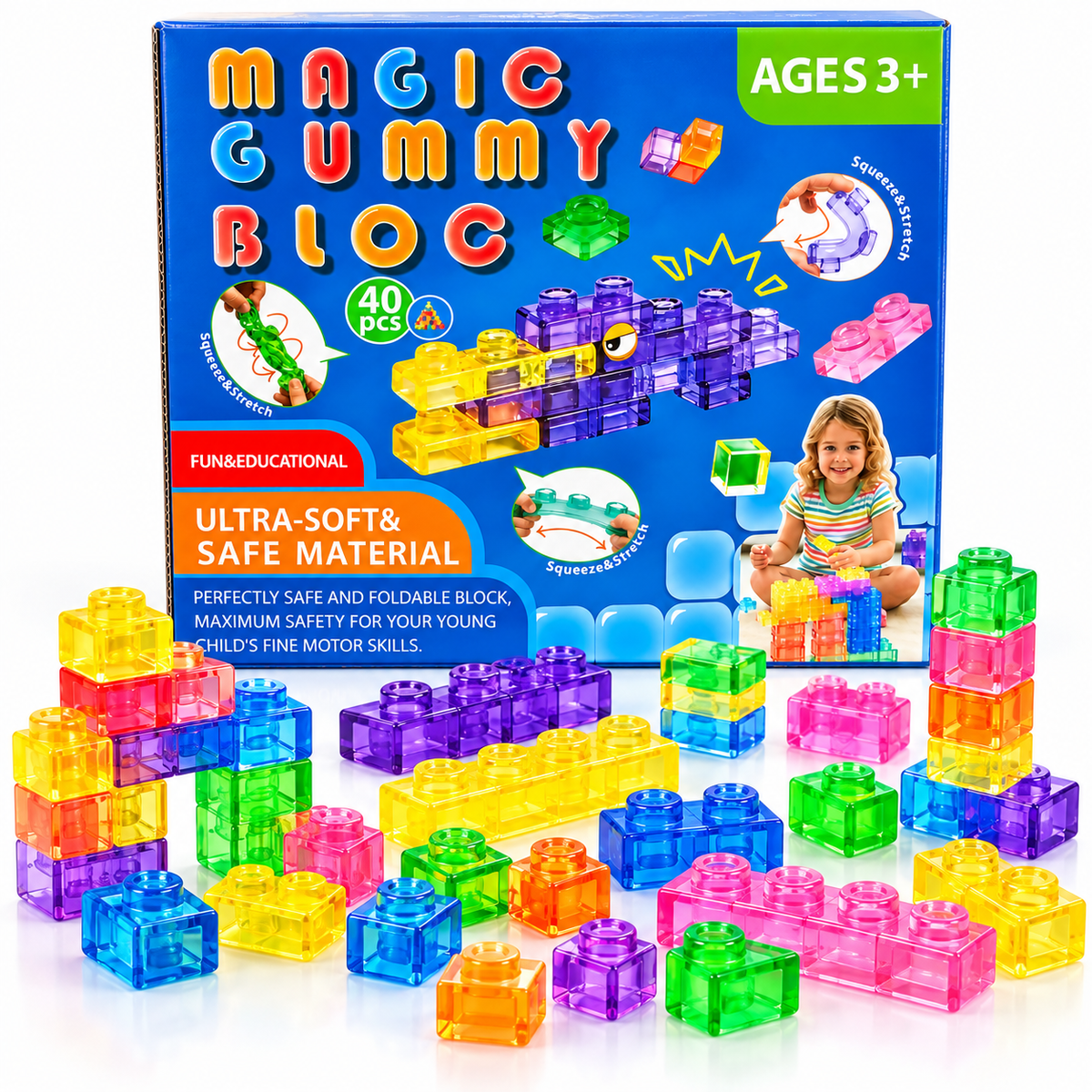 iM Master - Transparent Jelly Sensory Building Blocks Set - 40 Pieces