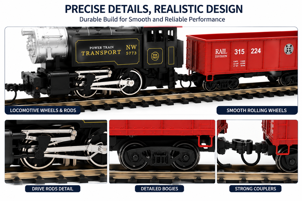 HANFLY - HO Scale Electric Railway Train Set with Steam Locomotive, 2 Freight Cars & Track