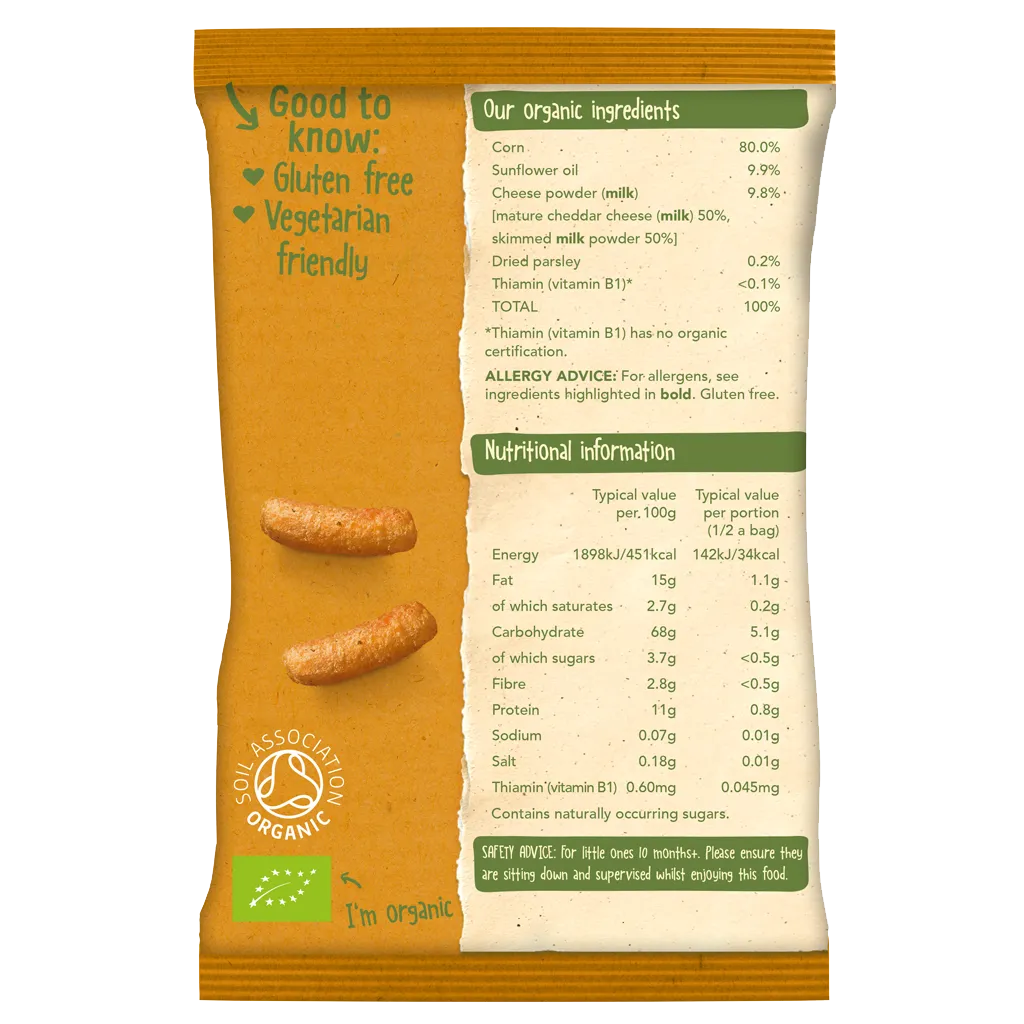 Organix Cheese & Herb Organic Finger Food Toddler Snack Corn Puffs Multipack - Pack of 4 (45g)