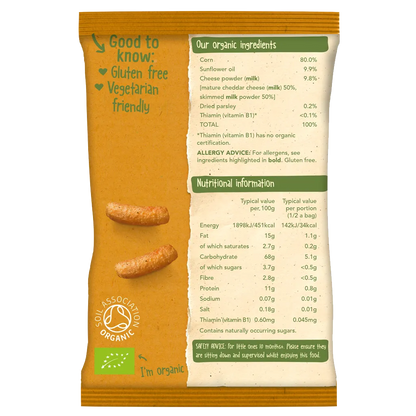 Organix Cheese & Herb Organic Finger Food Toddler Snack Corn Puffs Multipack - Pack of 4 (45g)