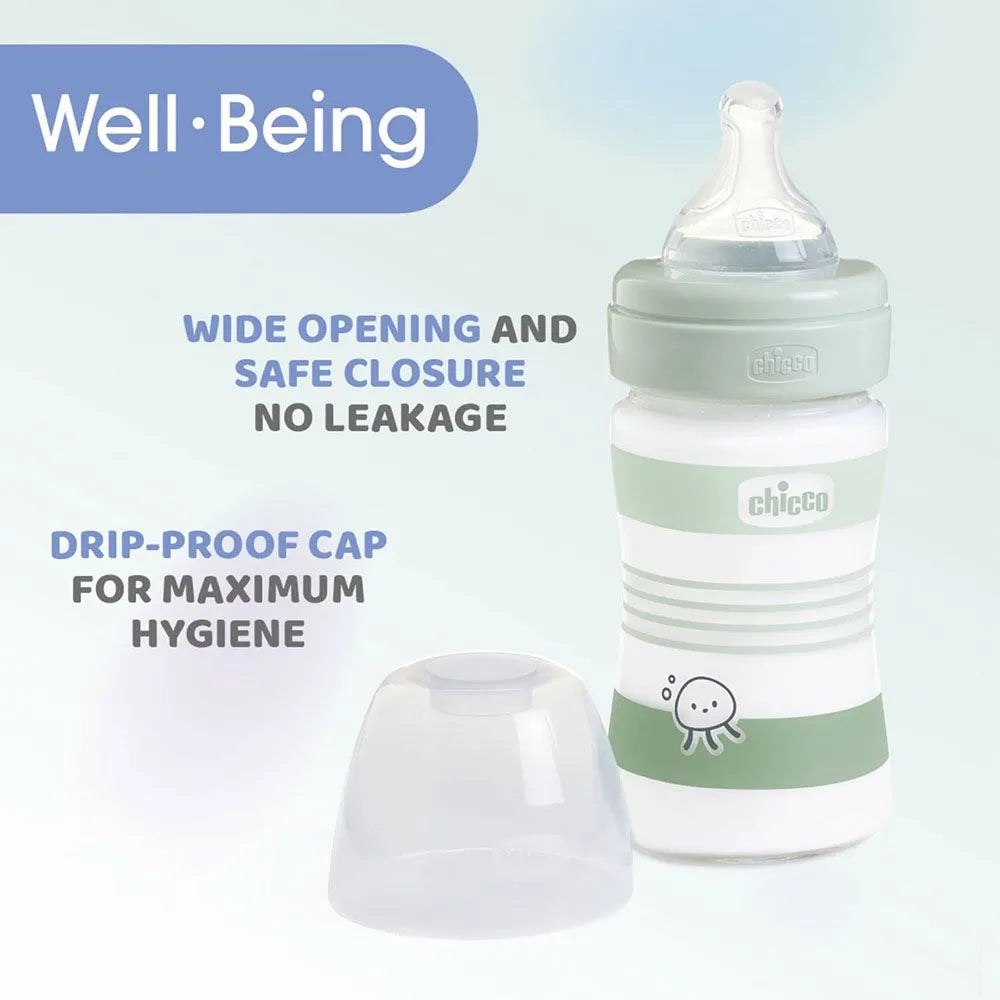 Chicco Well-Being Feeding Bottle - Slow Flow Silicone Nipple (150 ml)