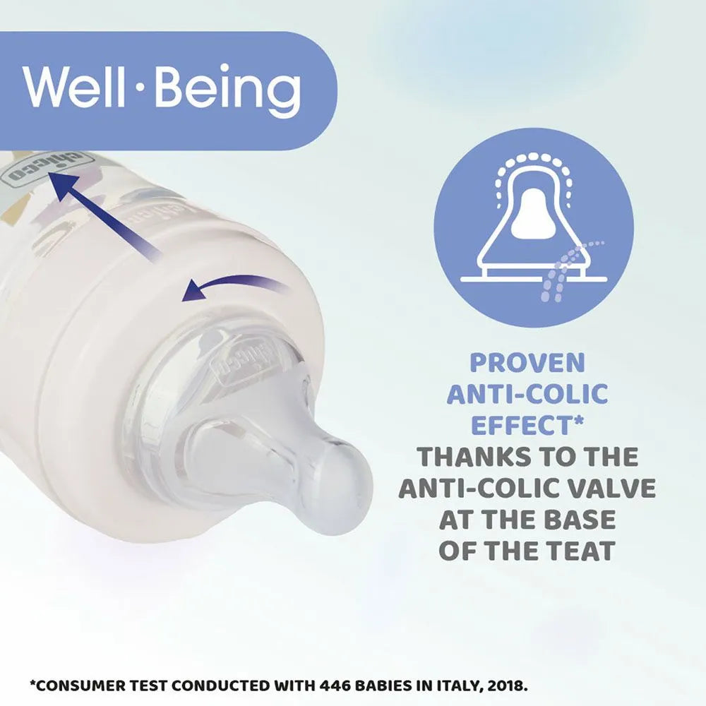 Chicco Well-Being Feeding Bottle - Slow Flow Silicone Nipple (150 ml)