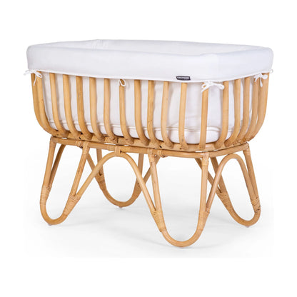 Childhome Rattan Cradle + Mattress + Cover Off (White Brown, 80x40)
