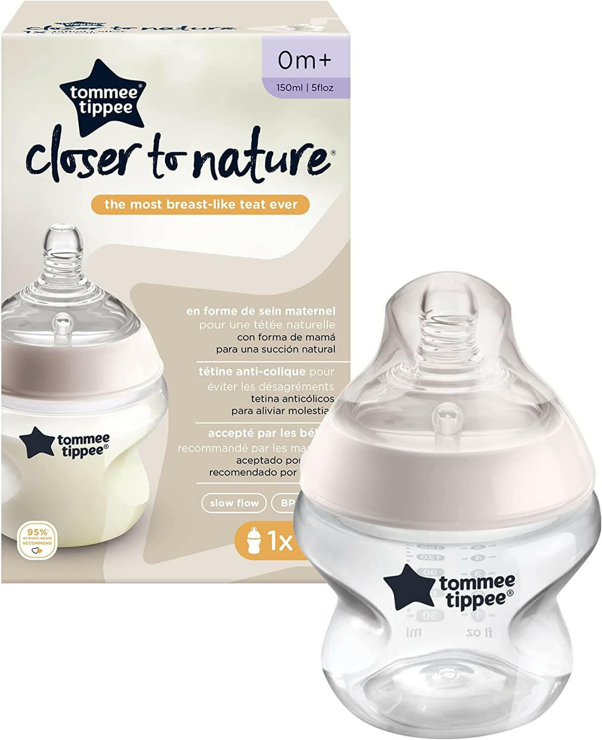Tommee Tippee Closer to Nature Feeding Bottle 150ml Clear.