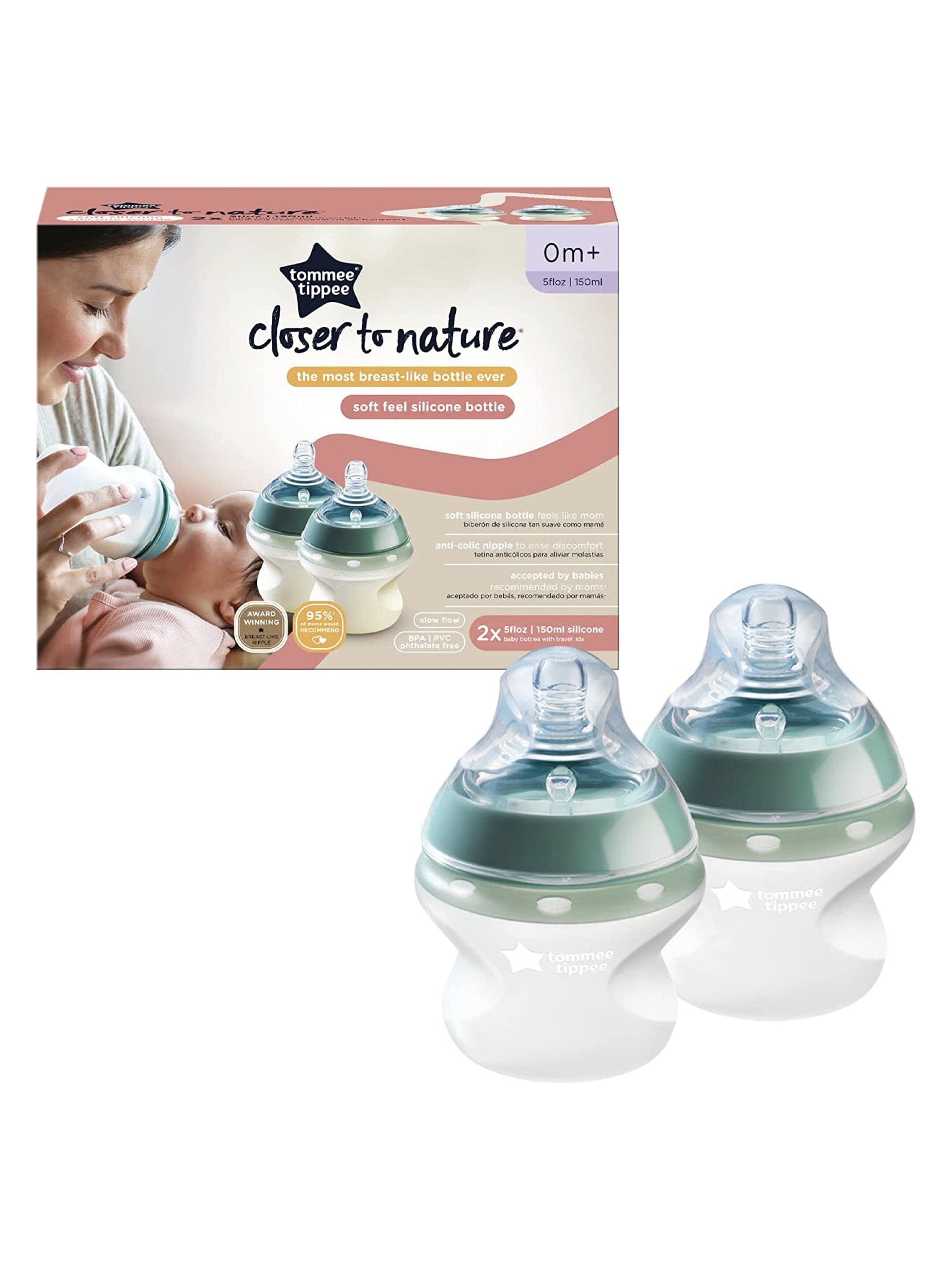Tommee Tippee Closer to Nature Silicone Baby Bottle 5oz, Pack of 2.