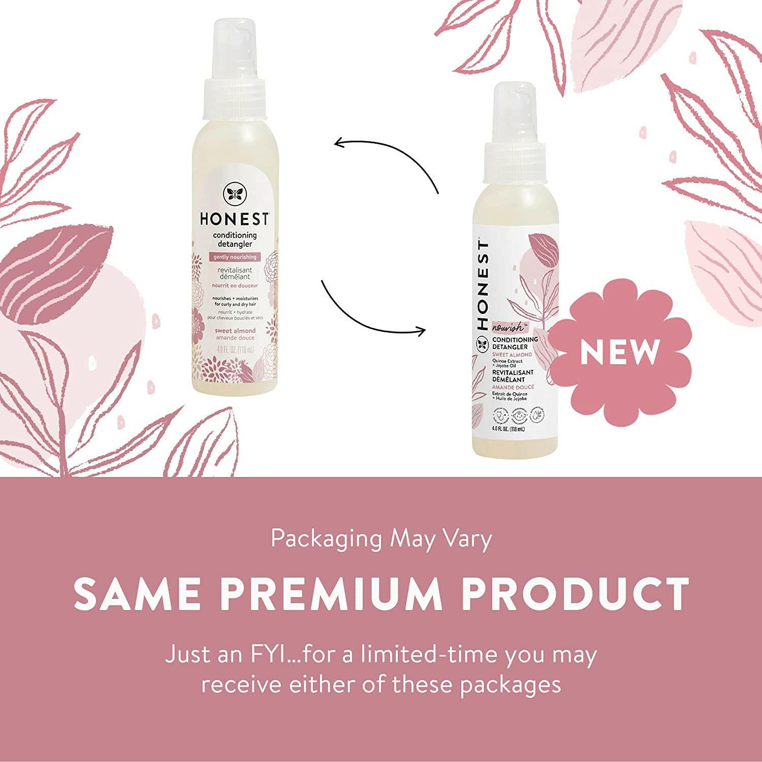 The Honest Company Conditioning Hair Detangler Leave-in Conditioner + Fortifying Spray Tear-free, Cruelty-Free, Hypoallergenic Almond Nourishing 118 ml.
