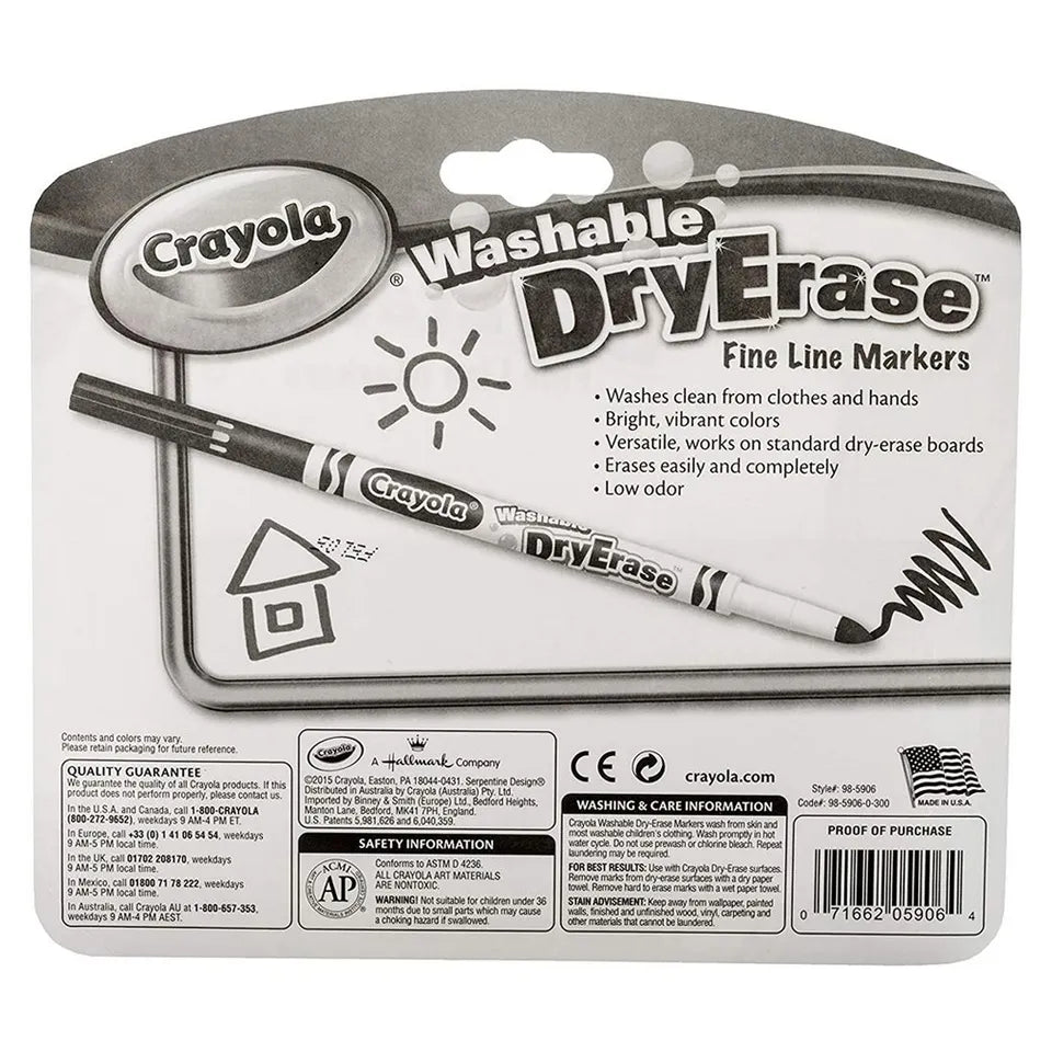 Crayola Dry Erase Fine Line Washable Markers – 6 Pcs