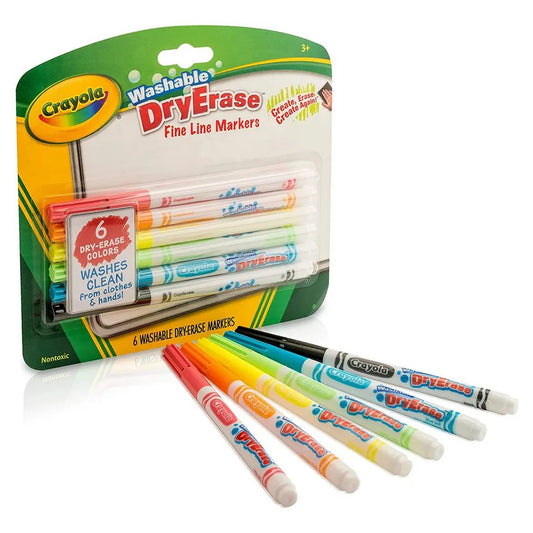 Crayola Dry Erase Fine Line Washable Markers – 6 Pcs