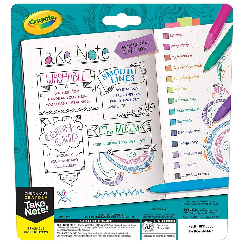 Crayola Take Note! Washable Gel Pens – 14 Pcs
