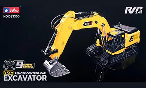 HANFLY - 2.4GHz 9-Channel Remote Control Excavator Construction Vehicle - Yellow