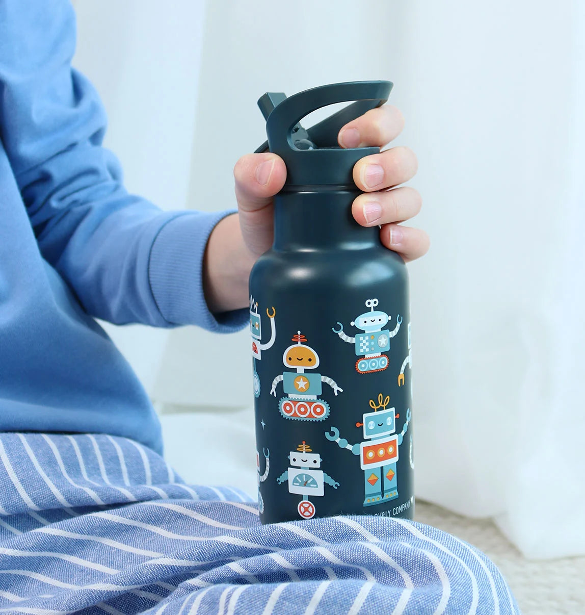 A Little Lovely Company Double Wall Insulated Water Bottle (350ml, Robots)