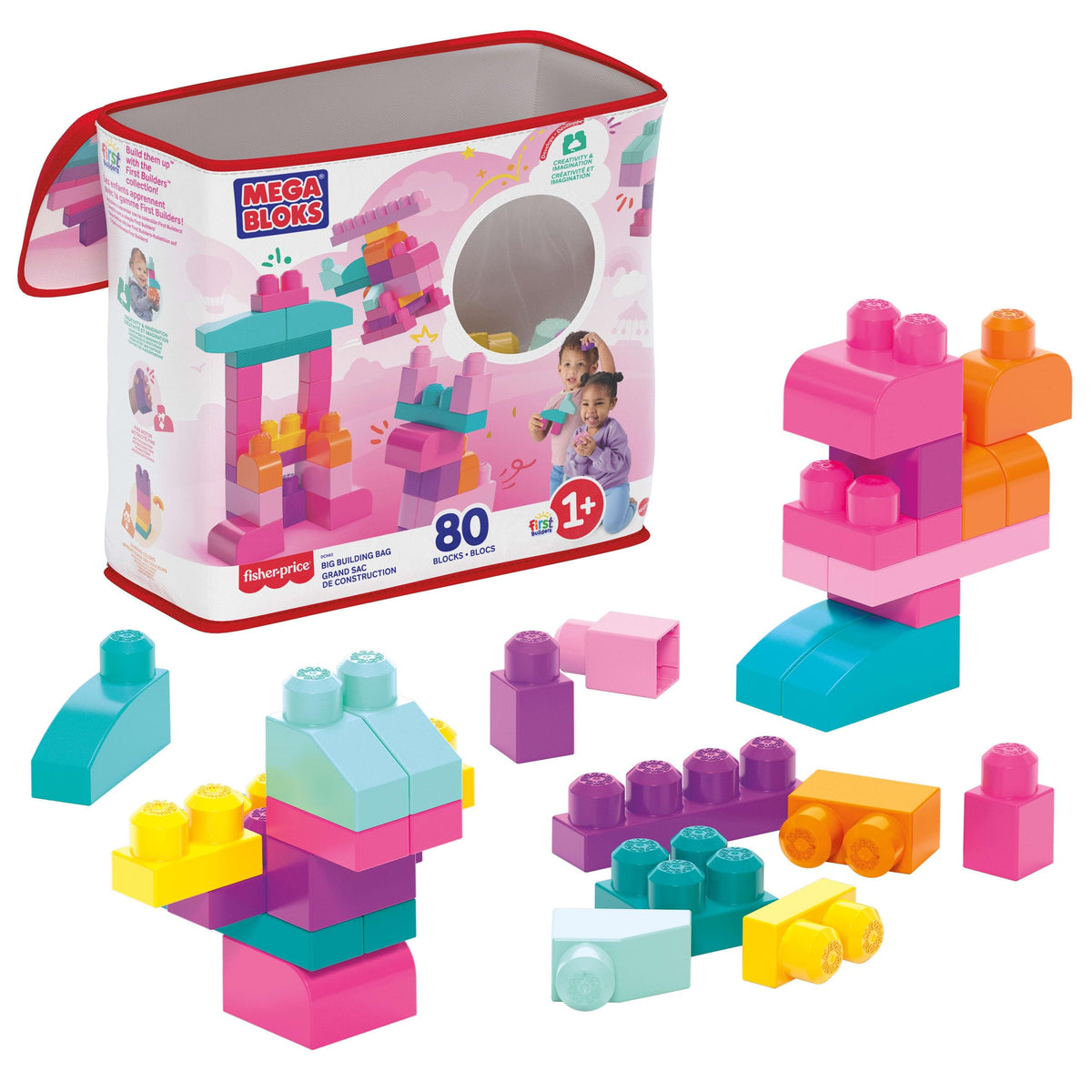 MEGA BLOKS First Builders Big Building Bag Pink – 80 Pieces