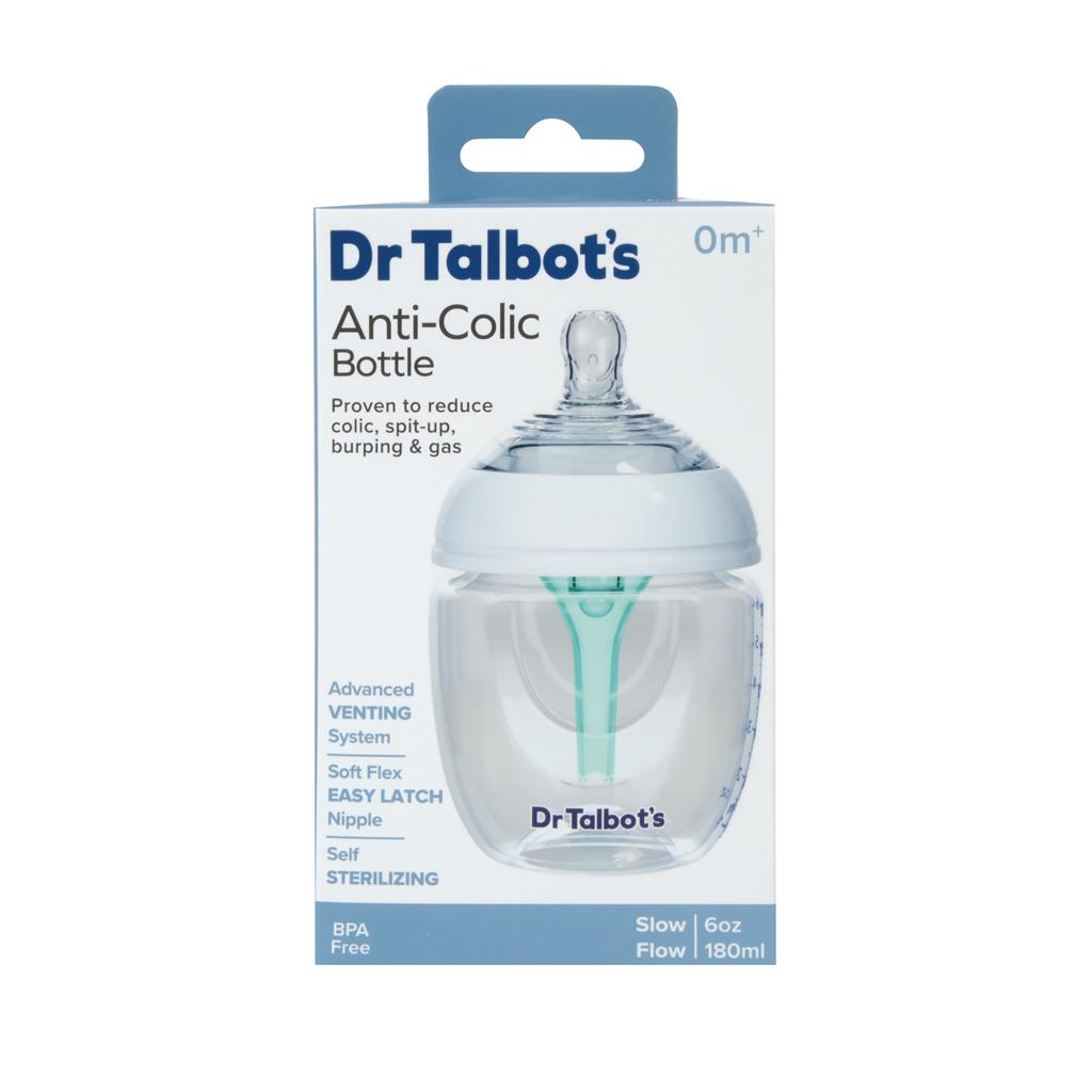 Dr. Talbot's Squeezy Silicone Anti Colic Baby Bottle With White Cap (Slow Flow, 6oz)