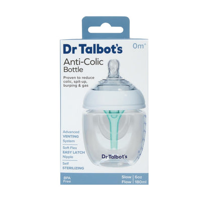 Dr. Talbot's Squeezy Silicone Anti Colic Baby Bottle With White Cap (Slow Flow, 6oz)
