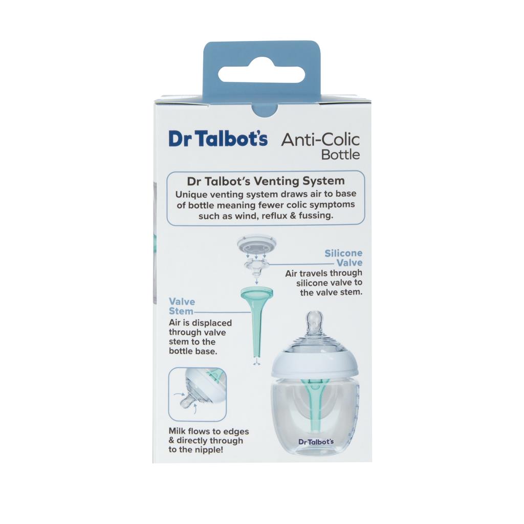Dr. Talbot's Squeezy Silicone Anti Colic Baby Bottle With White Cap (Slow Flow, 6oz)