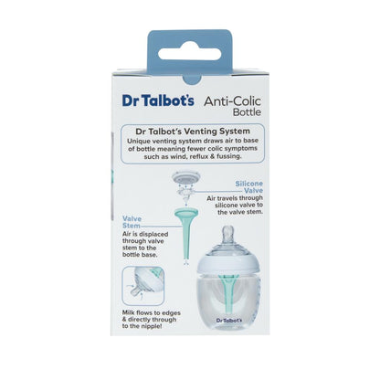 Dr. Talbot's Squeezy Silicone Anti Colic Baby Bottle With White Cap (Slow Flow, 6oz)