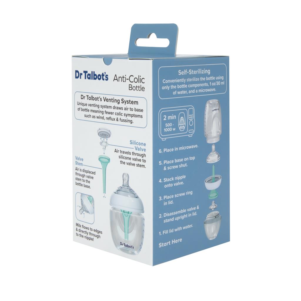 Dr. Talbot's Squeezy Silicone Anti Colic Baby Bottle With White Cap (Slow Flow, 6oz)