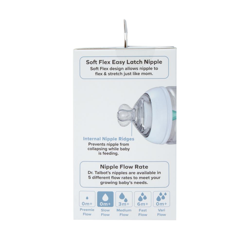 Dr. Talbot's Squeezy Silicone Anti Colic Baby Bottle With White Cap (Slow Flow, 6oz)