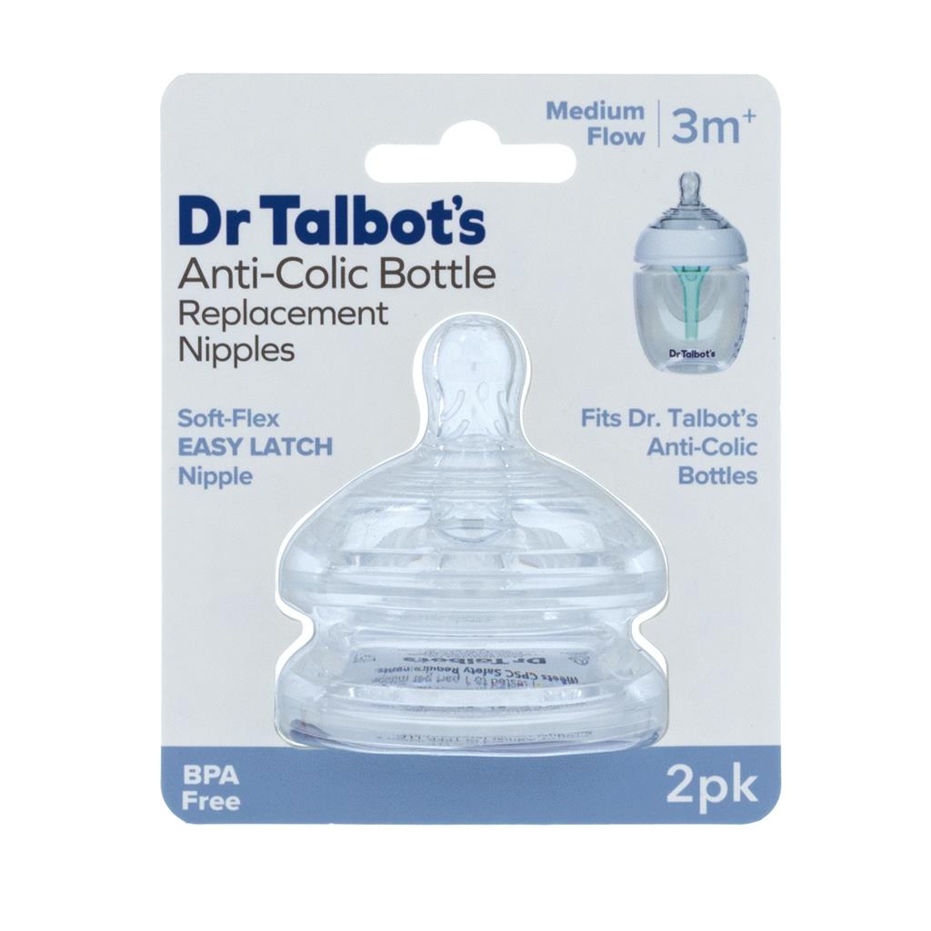 Dr. Talbot's Soft Flex Easy Latch Bottle Feeding Nipples (Medium Flow) - Pack of 2