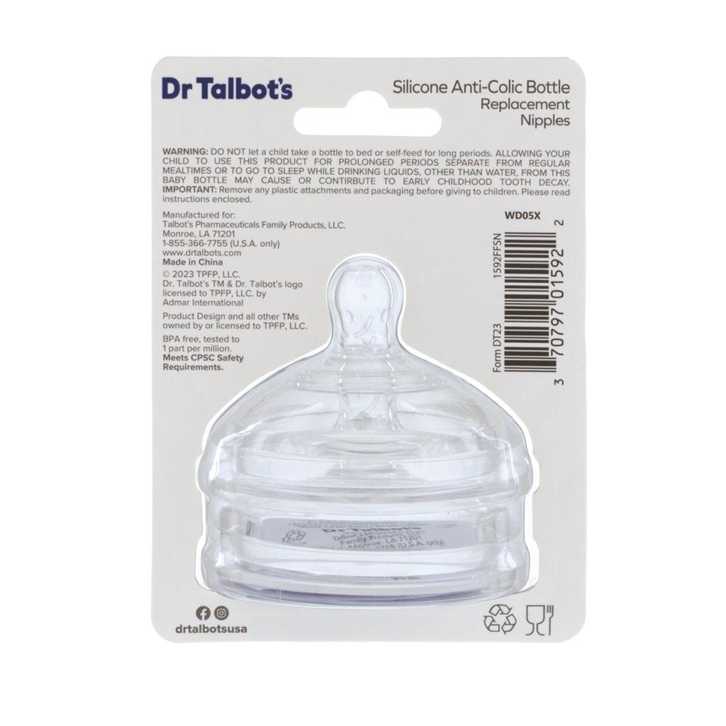 Dr. Talbot's Silicone Bottle Nipples Feeding Nipples (Fast Flow) - Pack of 2