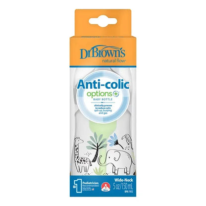 Dr. Brown's 5 oz/150 mL PP W-N Anti-Colic Options+ Designer Bottle, Jungle Elephant Design, 1-Pack