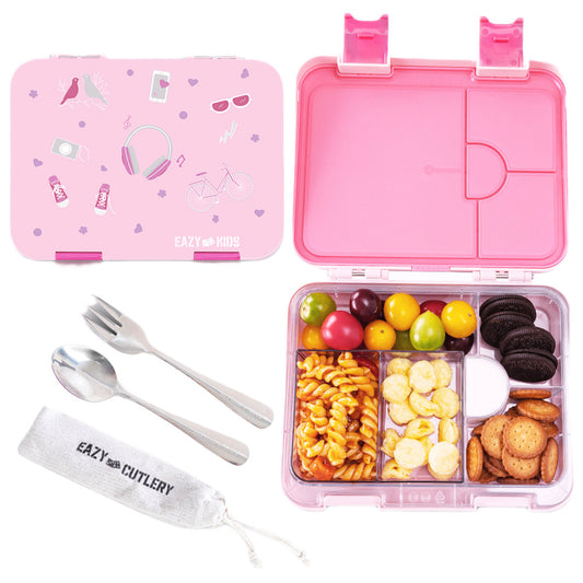 Eazy Kids 6 & 4 Convertible Bento Lunch Box With Steel Spoon & Fork Set