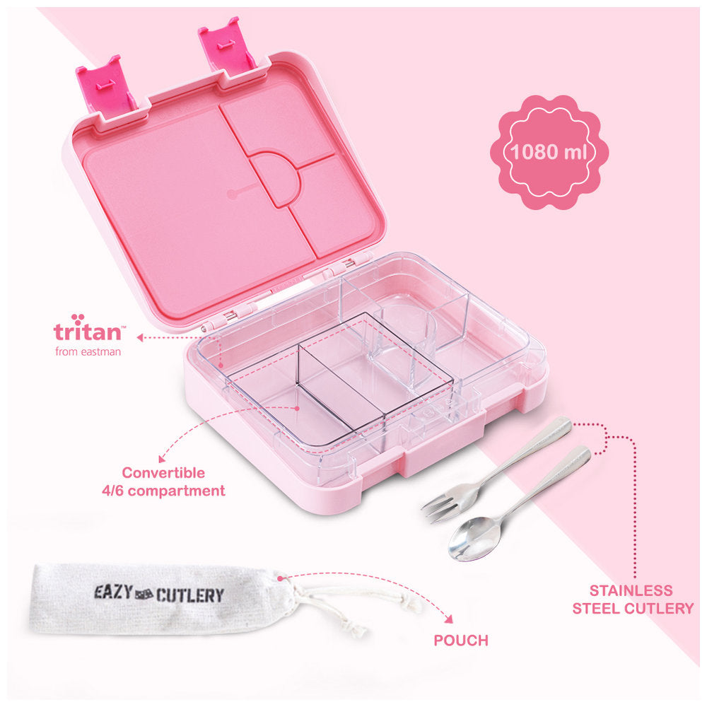 Eazy Kids 6 & 4 Convertible Bento Lunch Box With Steel Spoon & Fork Set
