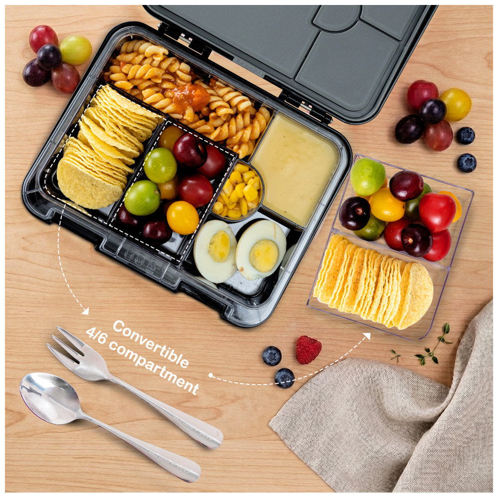 Eazy Kids 6 & 4 Convertible Bento Lunch Box With Steel Spoon & Fork Set
