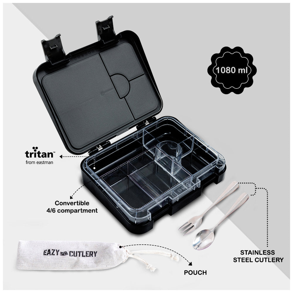 Eazy Kids 6 & 4 Convertible Bento Lunch Box With Steel Spoon & Fork Set