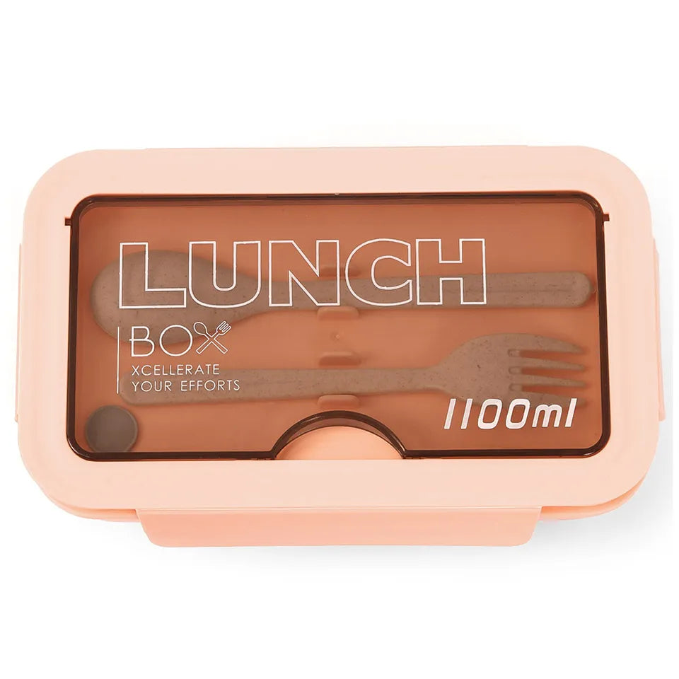 Eazy Kids 2-Compartment Lunch Box with Utensils 1100ml – Pink