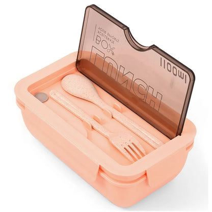 Eazy Kids 2-Compartment Lunch Box with Utensils 1100ml – Pink