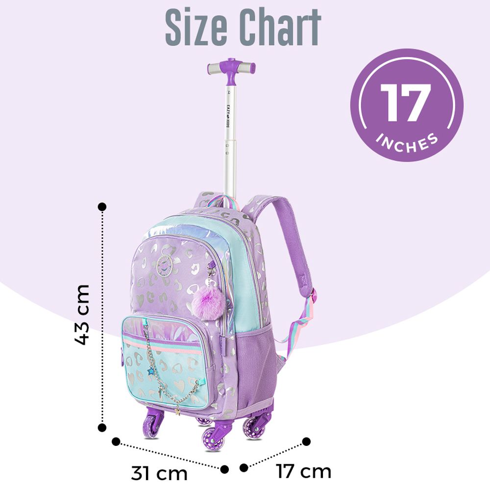 Eazy Kids Trolley School Bag Set of 3 With Lunch Bag & Pencil Pouch (Love Purple)