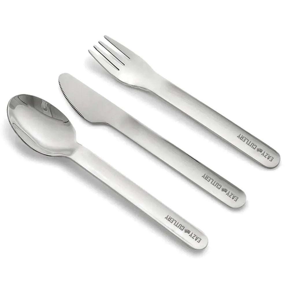 Eazy Kids Portable Travel Cutlery Set (Stainless Steel Spoon, Fork & Knife with Silicone Case)