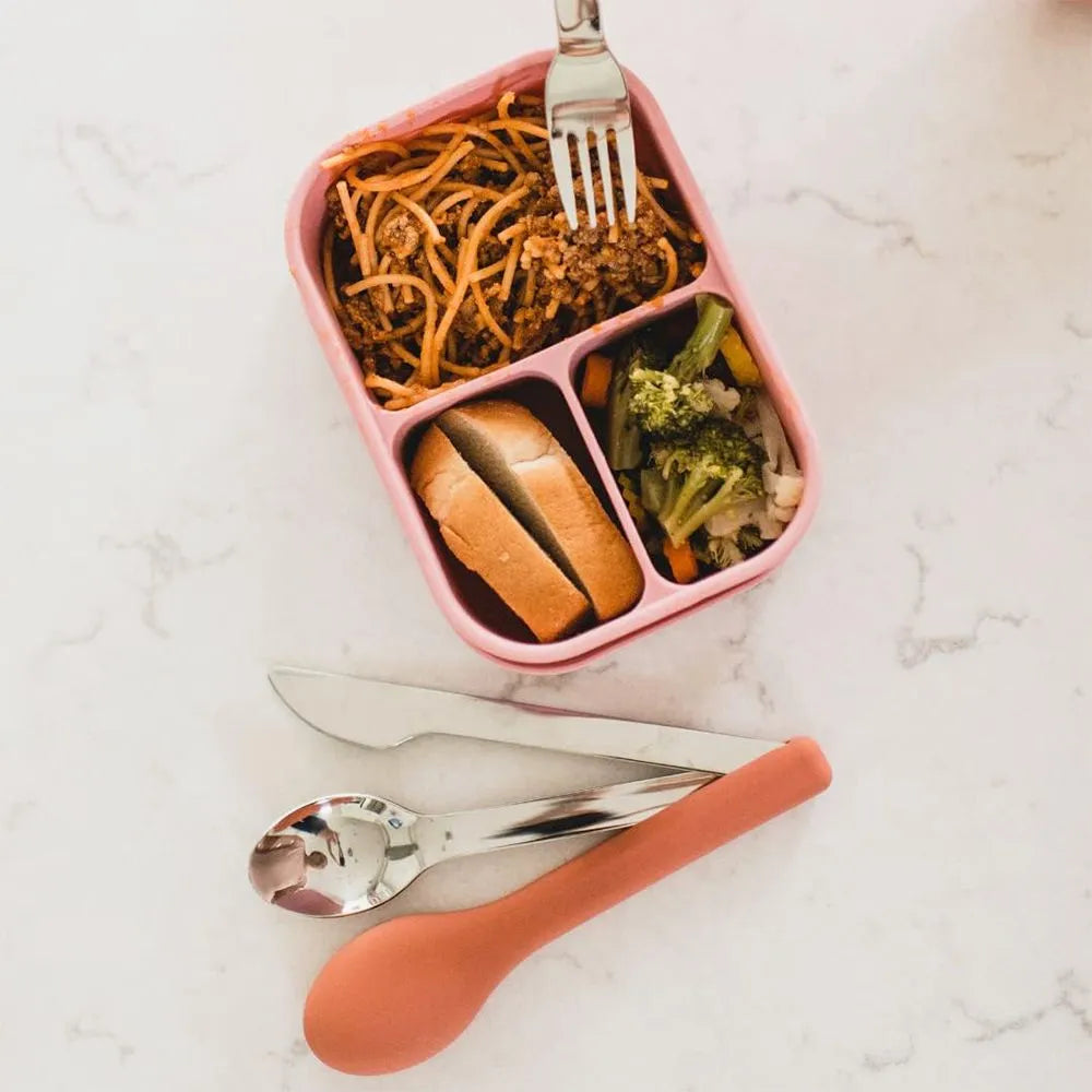 Eazy Kids Portable Travel Cutlery Set (Stainless Steel Spoon, Fork & Knife with Silicone Case)