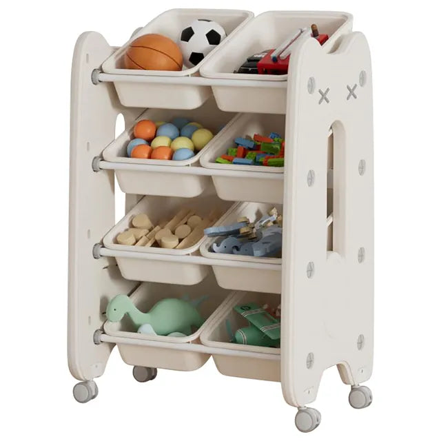 Little Angel Toys Organizer Cabinet With Bins & Wheels (White)