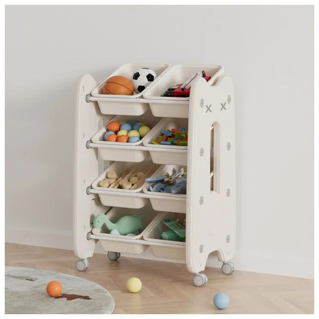 Little Angel Toys Organizer Cabinet With Bins & Wheels (White)