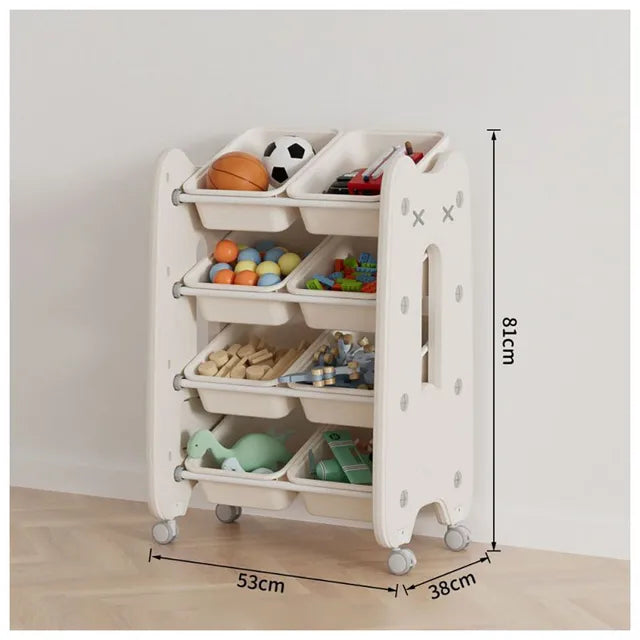 Little Angel Toys Organizer Cabinet With Bins & Wheels (White)
