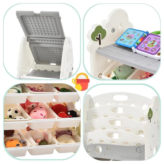 Little Angel Toys Organizer Cabinet With 14 Bins & Hook (White)