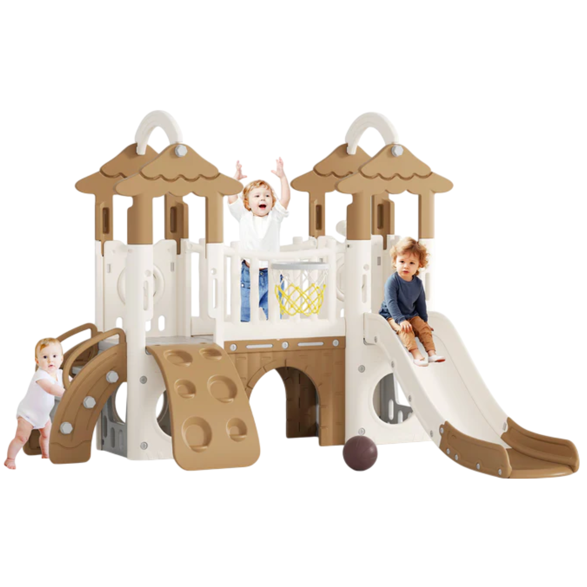 Little Angel Kids Activity Centre With Slide, Hoop & Climber (Coffee)