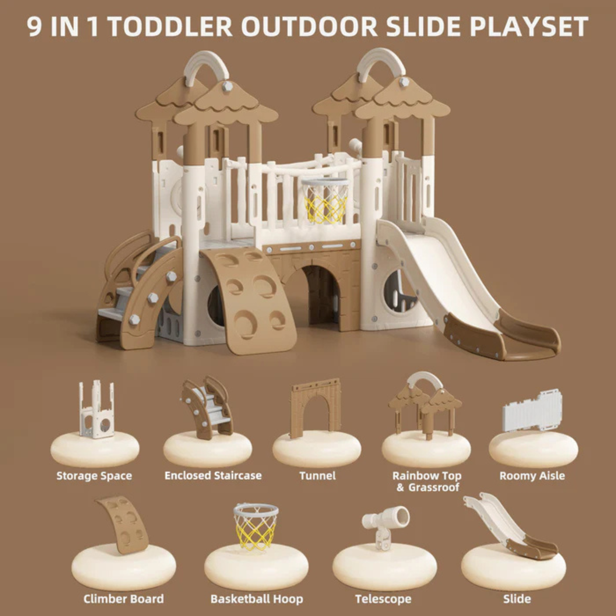 Little Angel Kids Activity Centre With Slide, Hoop & Climber (Coffee)