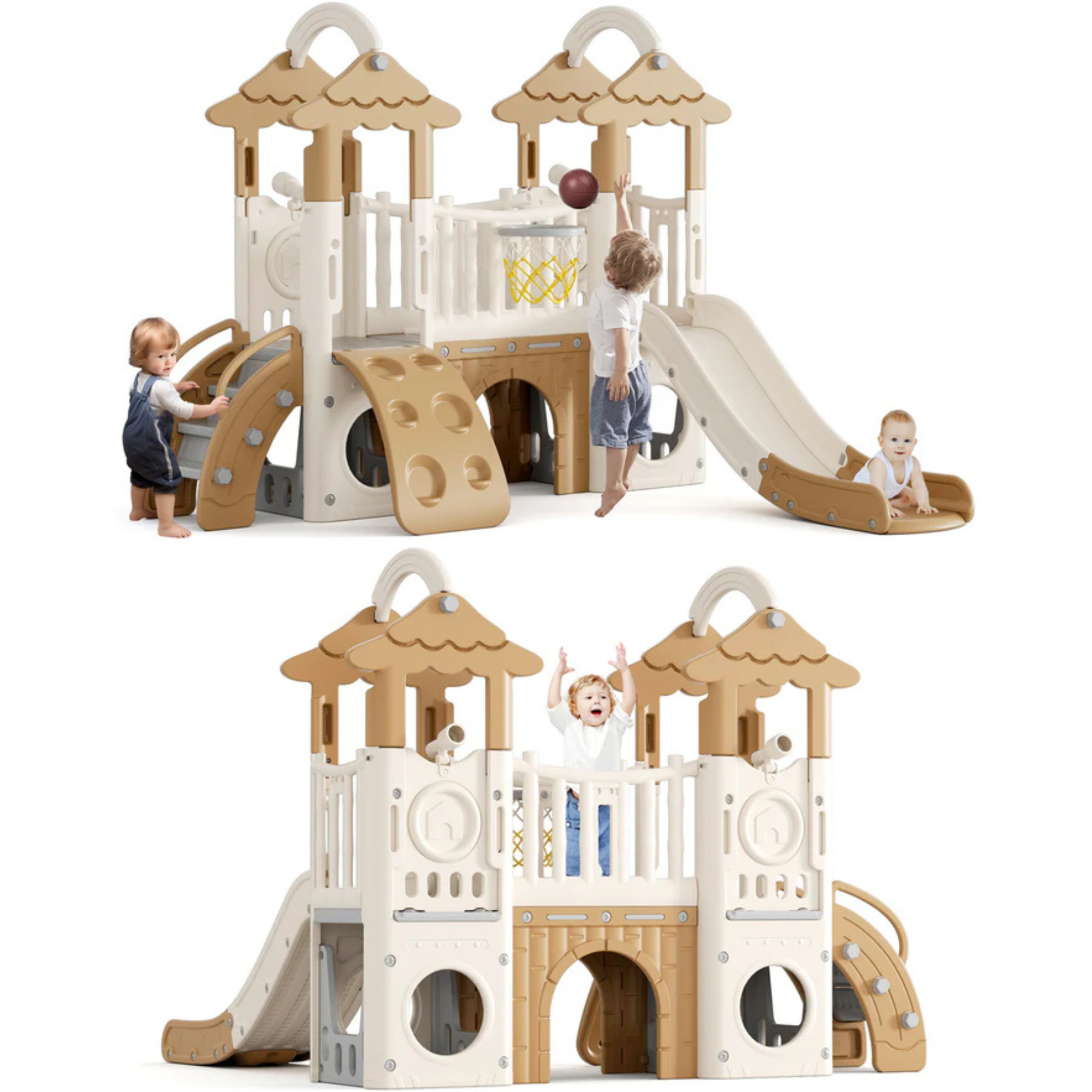 Little Angel Kids Activity Centre With Slide, Hoop & Climber (Coffee)