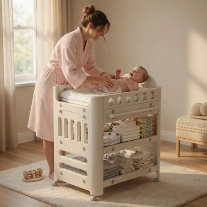 Little Angel Baby Diaper Changing Table With Wheels (Coffee).