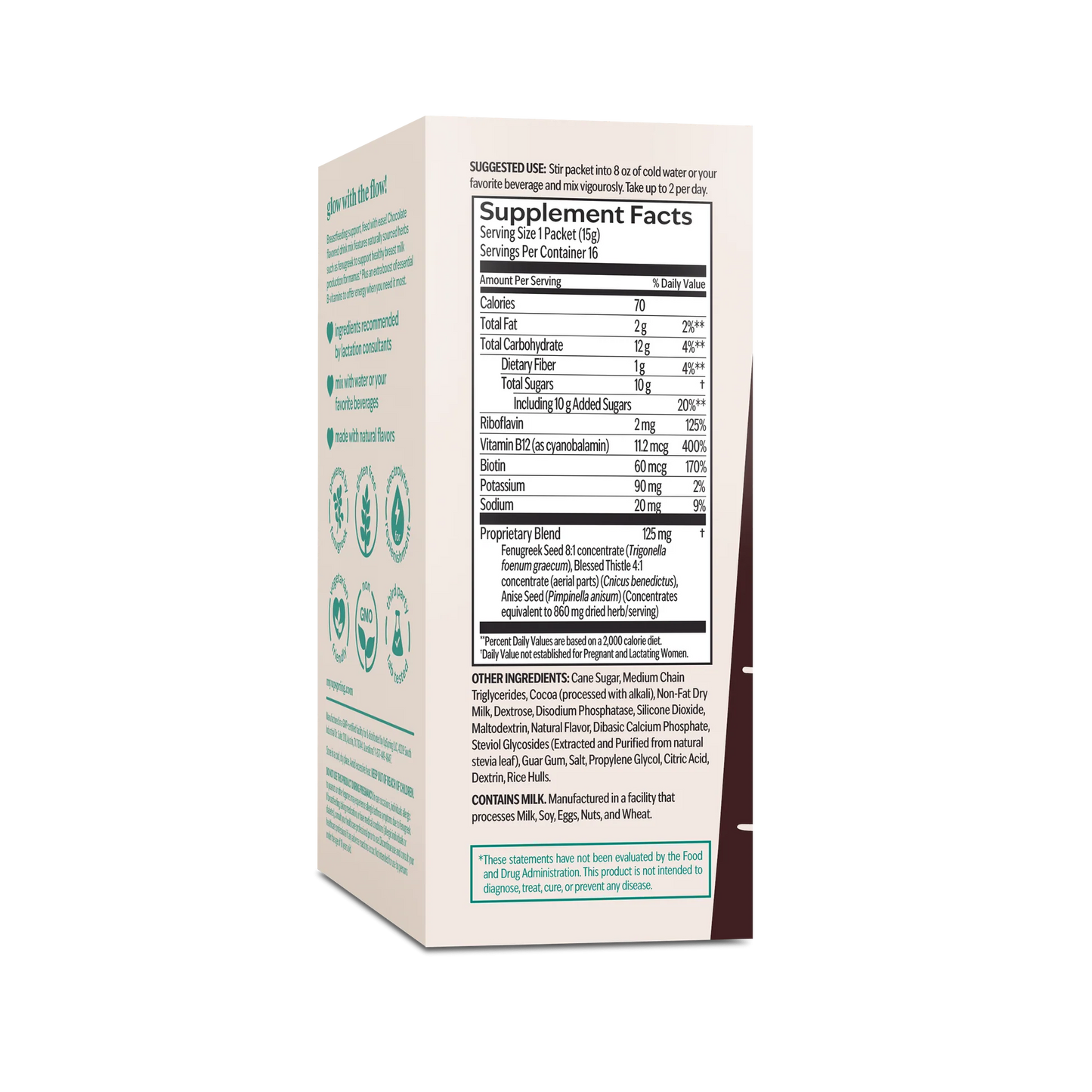 Upspring Milkflow + Energy Breastfeeding Supplement Drink Mix with Fenugreek | Chocolate Flavor, 16 Drink Mixes